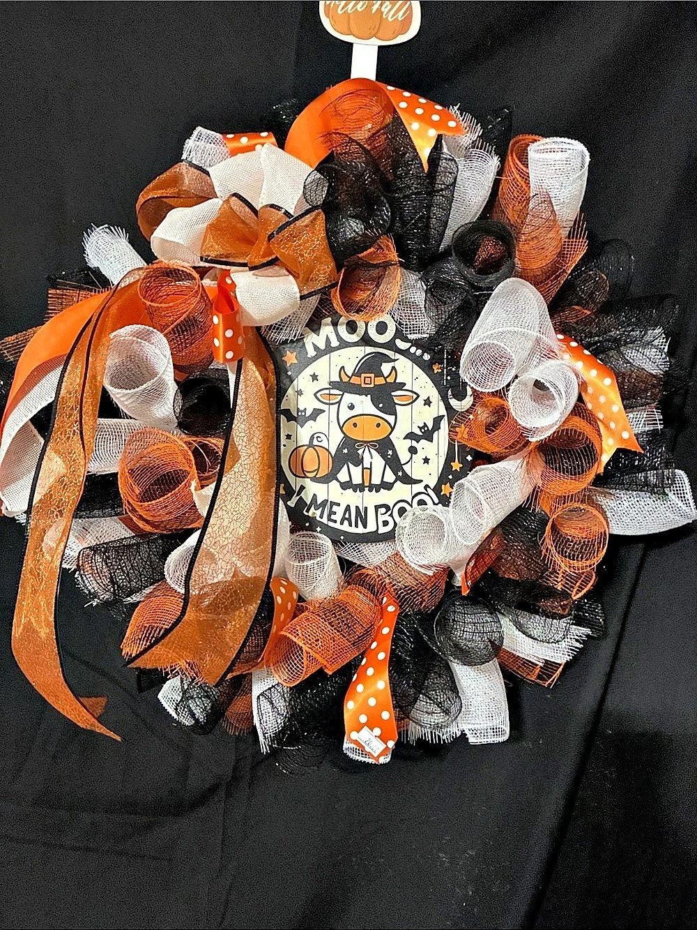 Halloween Cow Wreath in Orange & Black